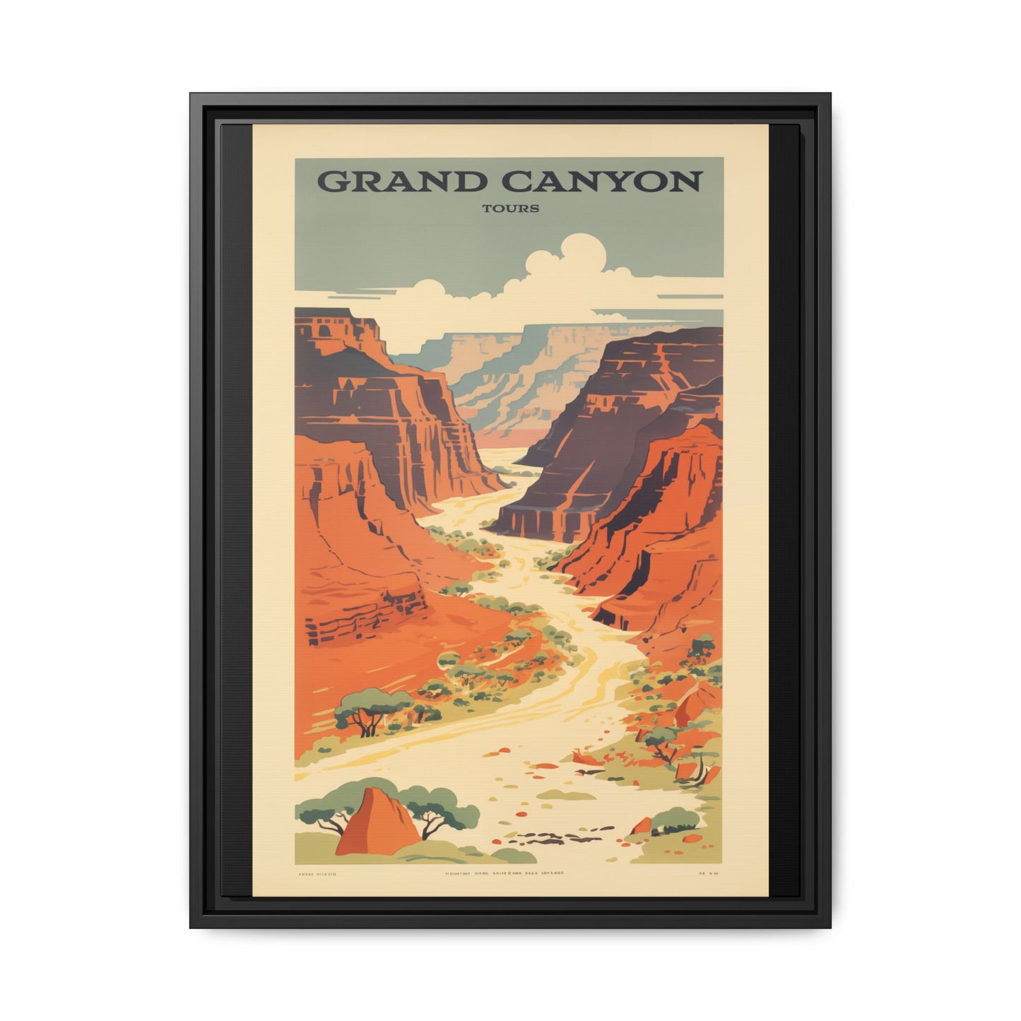 "Vintage Grand Canyon River Tours Poster - Matte Canvas Wall Art with Black Frame" Matte Canvas, Black Frame