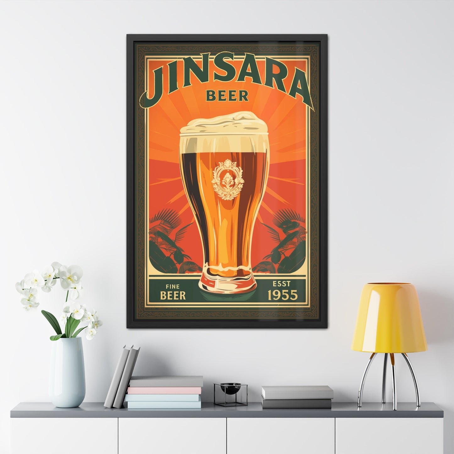 Vintage Beer Framed Poster | Retro Bar Wall Art Print with Wooden Frame, Ready to Hang
