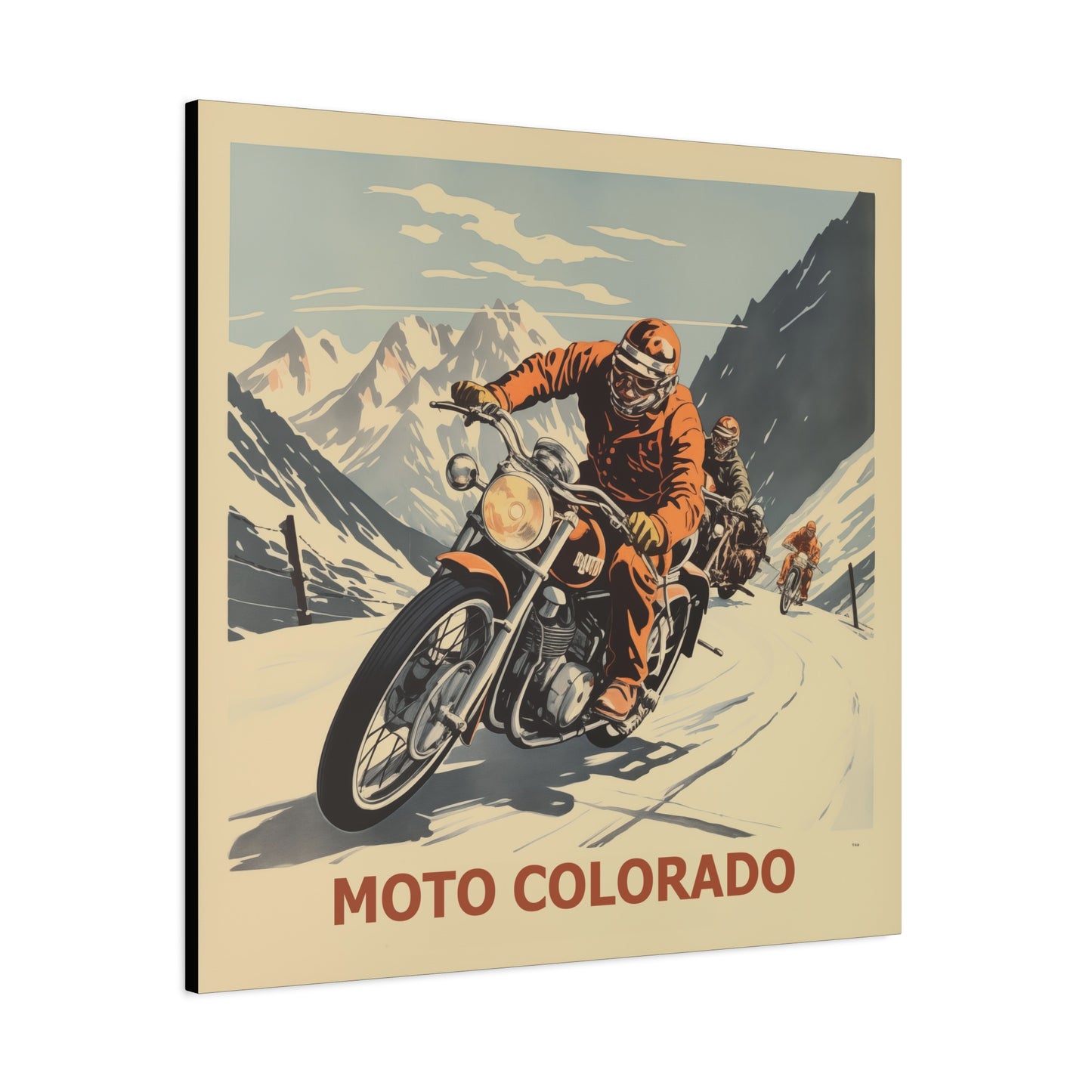 "Vintage Moto Colorado Adventure Poster - Group Ride in the Rockies Matte Stretched Canvas" Matte Canvas, Stretched, 1.25"