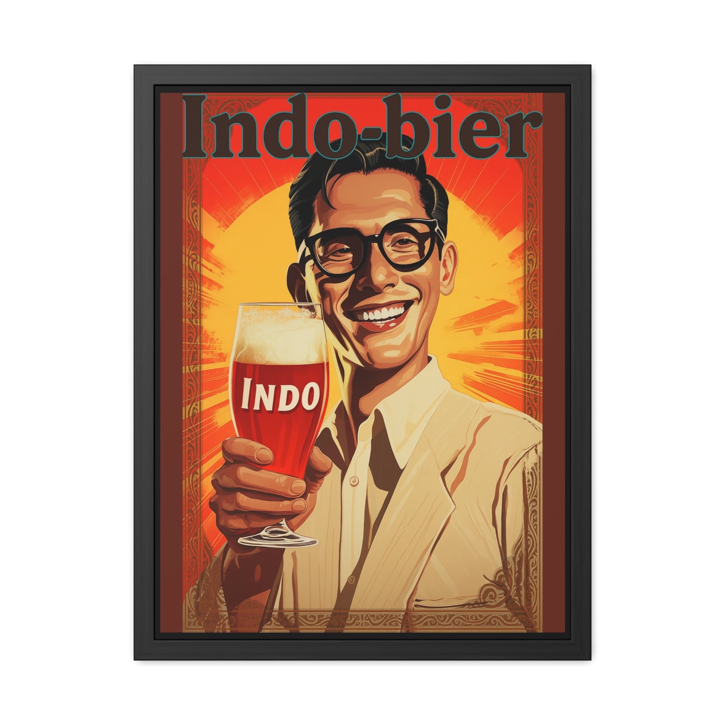 Vintage Indo Beer Framed Poster | Retro Bar Wall Art Print with Wooden Frame, Ready to Hang