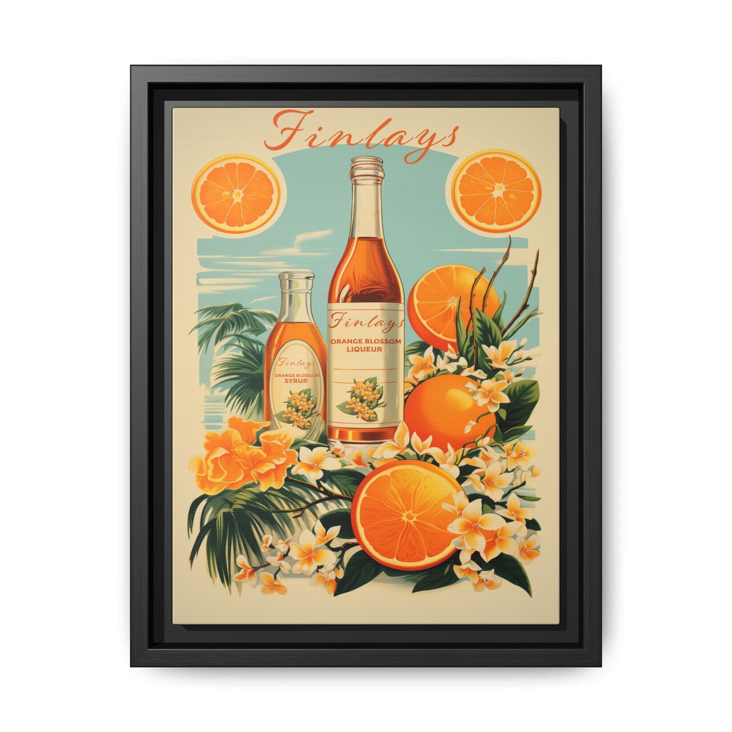 "Finlays Orange Blossom Liqueur & Syrup – Vintage Citrus Art Print" Matte Canvas, Black Frame