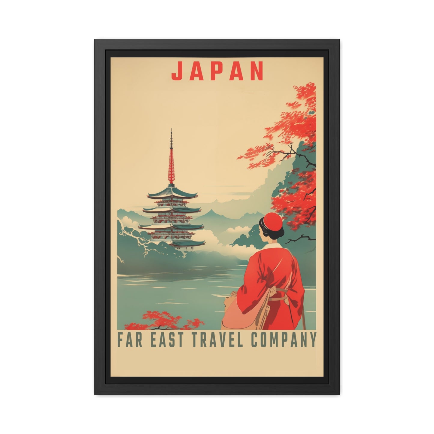 Vintage Japan Travel Poster - Far East Travel Company Pagoda Scene Framed Posters