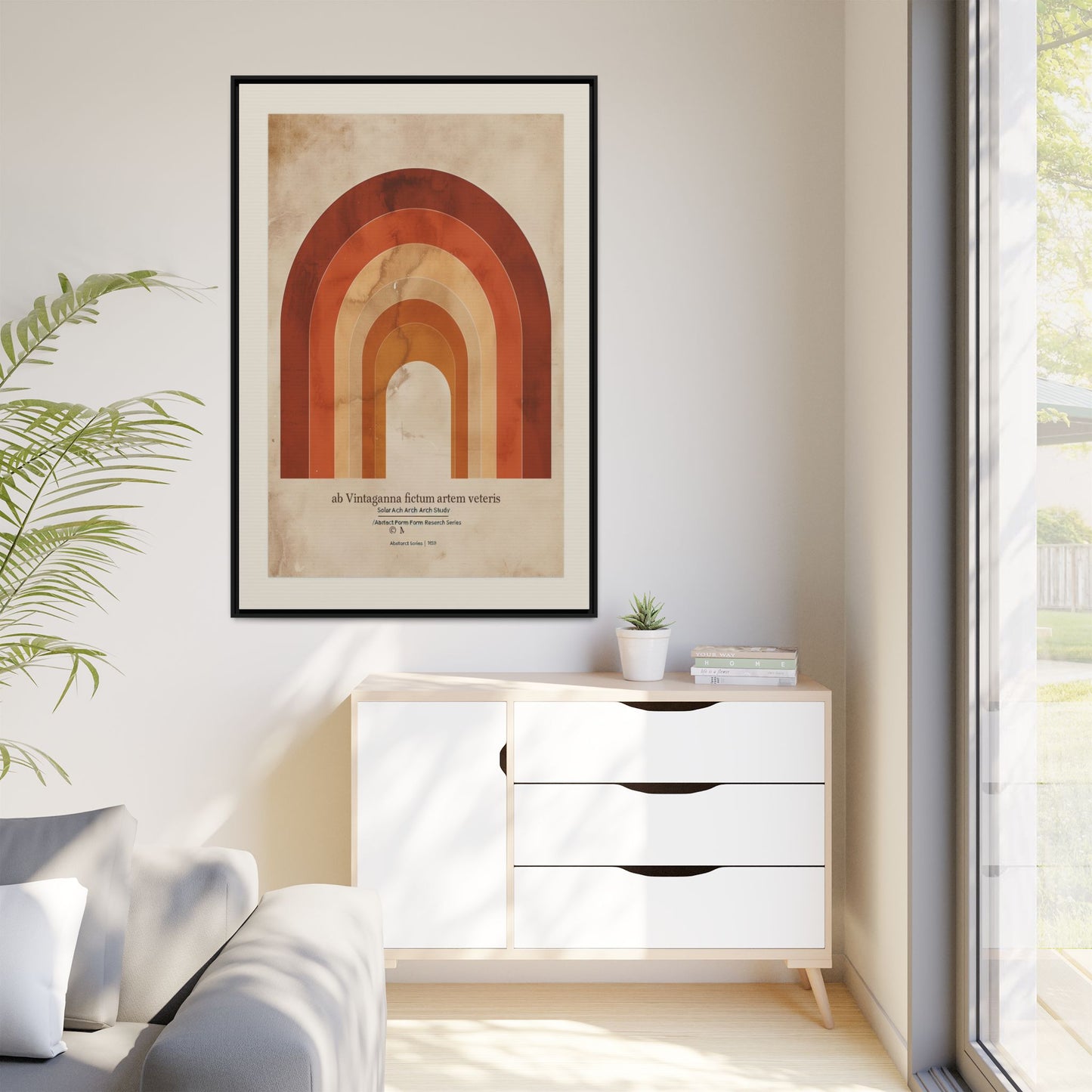 Retro Rainbow Canvas Wall Art — Framed Matte Print, Mid-Century Modern Boho Decor | Vintageanna