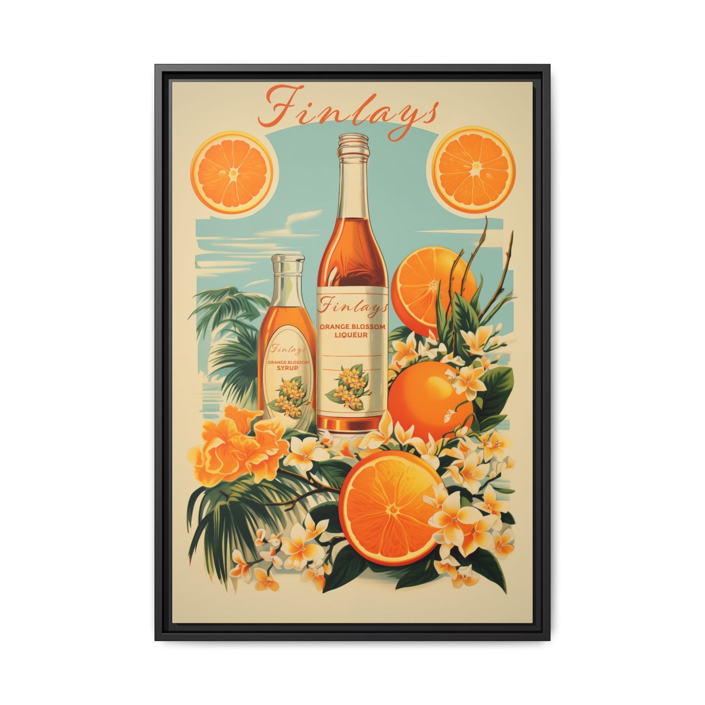 "Finlays Orange Blossom Liqueur & Syrup – Vintage Citrus Art Print" Matte Canvas, Black Frame