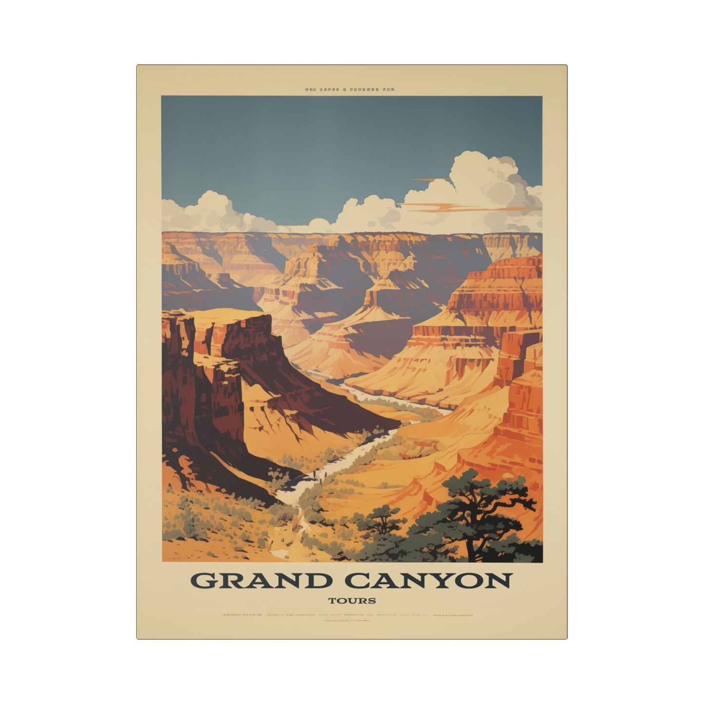 "Vintage Grand Canyon Poster - Iconic Canyon Landscape Retro Travel Art", Classic Stretched Canvas