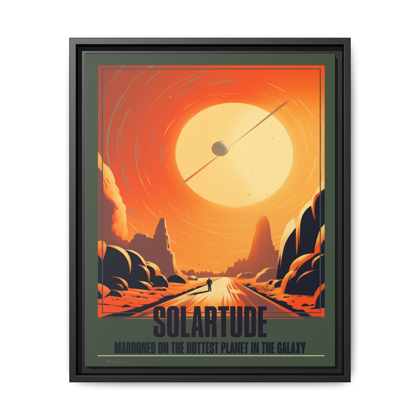 "Vintage Sci-Fi Poster - 'Solartude: Marooned on the Hottest Planet' Retro Space Art" Matte Canvas, Black Frame