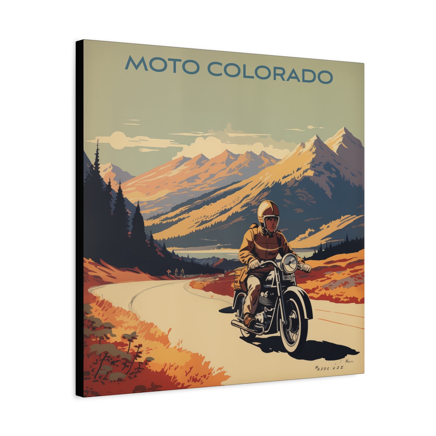 "Vintage Moto Colorado Poster - Solo Rider in the Rockies Matte Stretched Canvas" Matte Canvas, Stretched, 1.25"