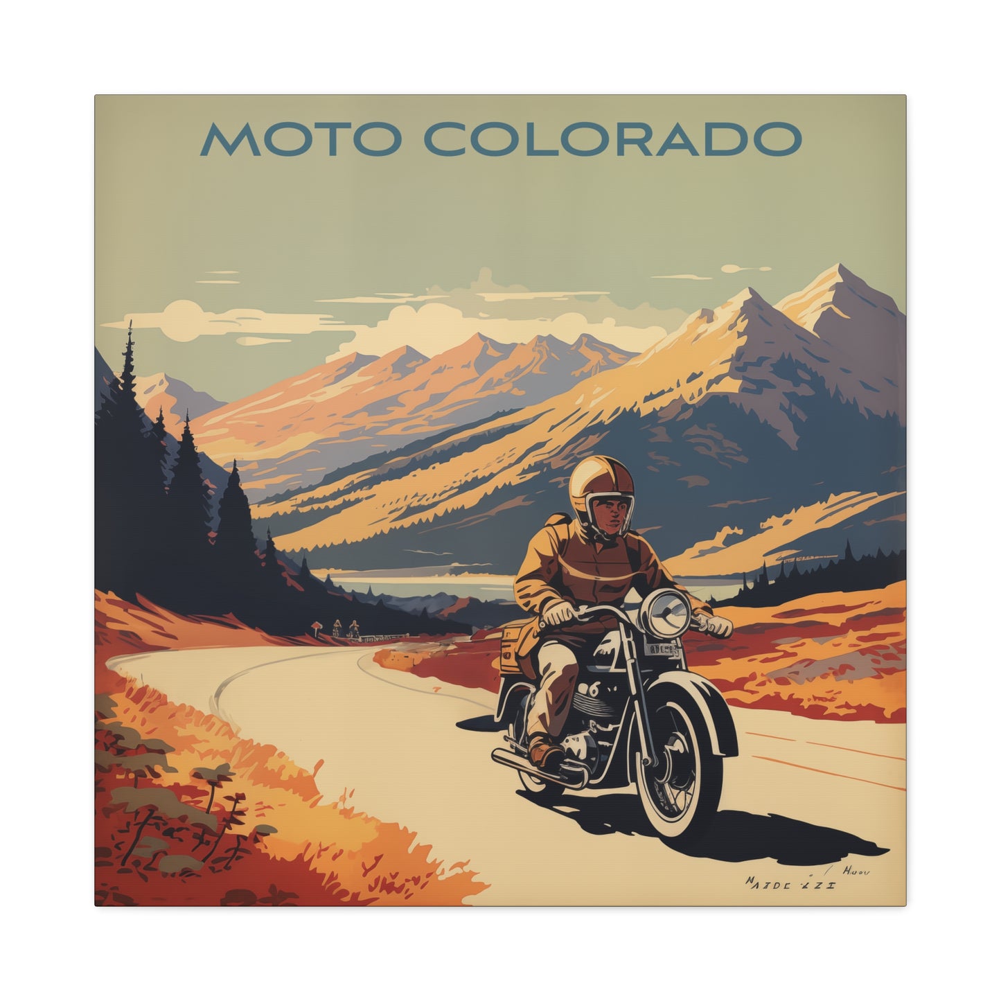"Vintage Moto Colorado Poster - Solo Rider in the Rockies Matte Stretched Canvas" Matte Canvas, Stretched, 1.25"