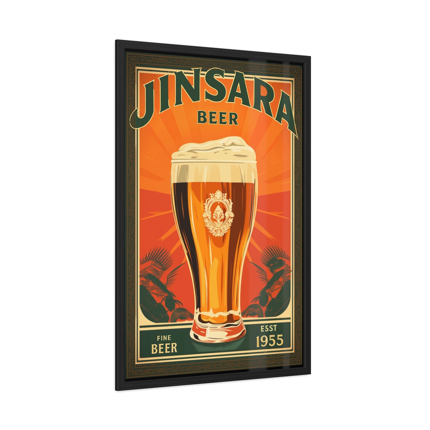 Vintage Beer Framed Poster | Retro Bar Wall Art Print with Wooden Frame, Ready to Hang