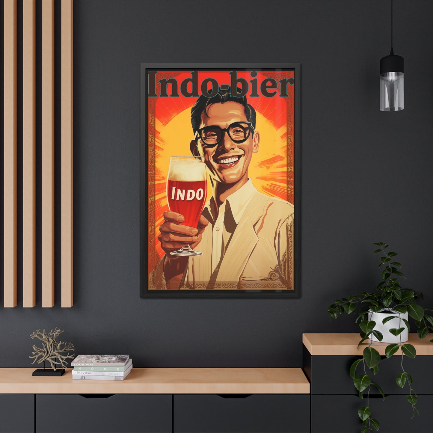 Vintage Indo Beer Framed Poster | Retro Bar Wall Art Print with Wooden Frame, Ready to Hang