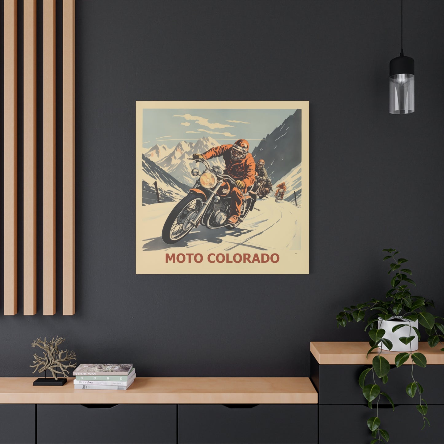 "Vintage Moto Colorado Adventure Poster - Group Ride in the Rockies Matte Stretched Canvas" Matte Canvas, Stretched, 1.25"