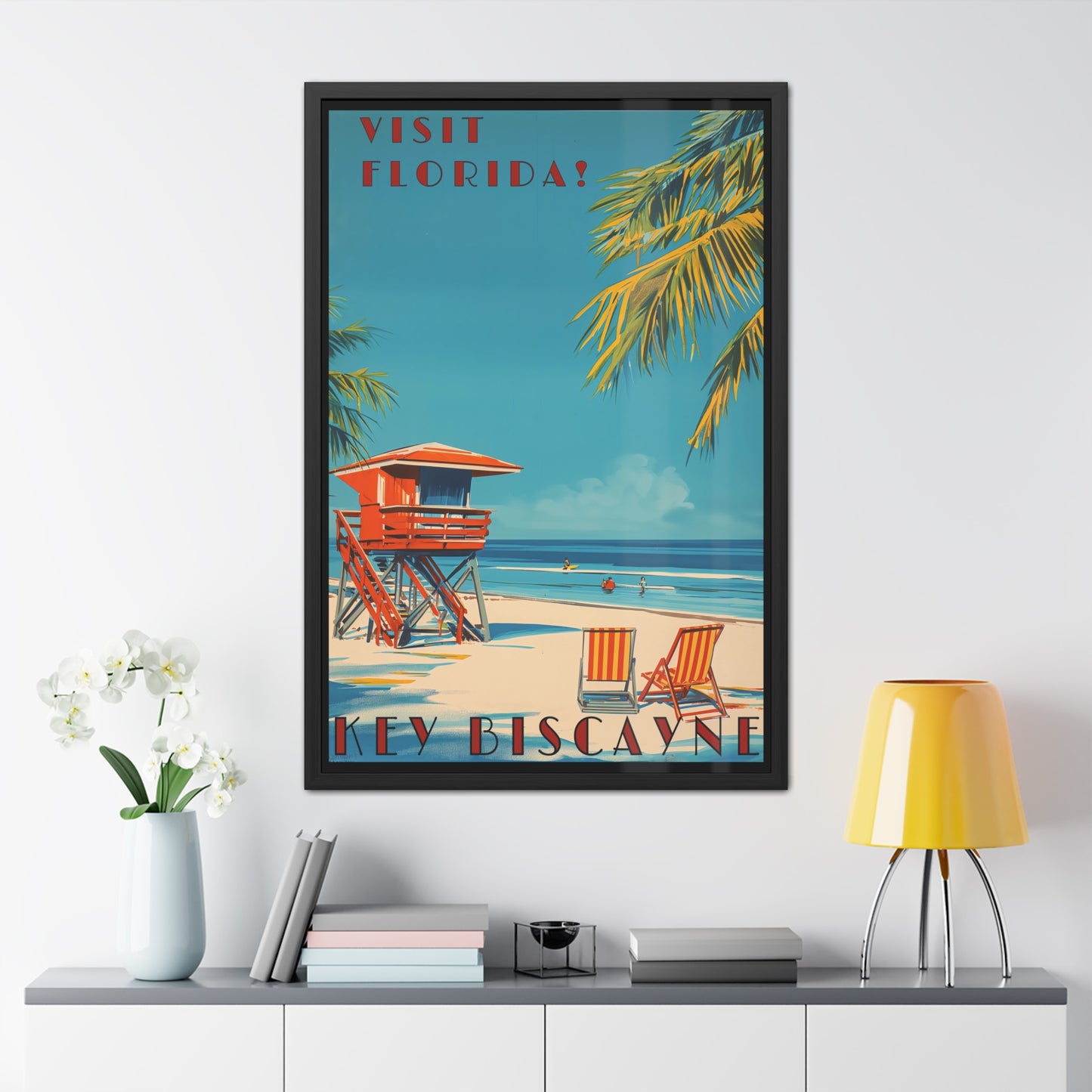 "Visit Florida - Key Biscayne Vintage Beach Framed Poster"