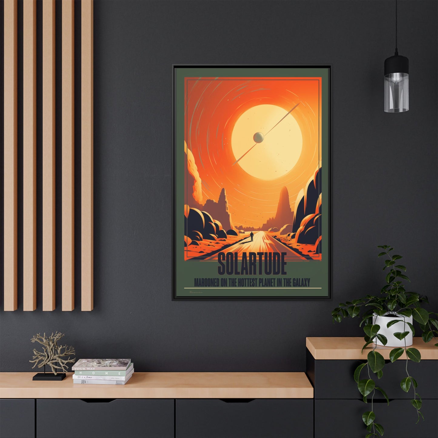 "Vintage Sci-Fi Poster - 'Solartude: Marooned on the Hottest Planet' Retro Space Art" Matte Canvas, Black Frame