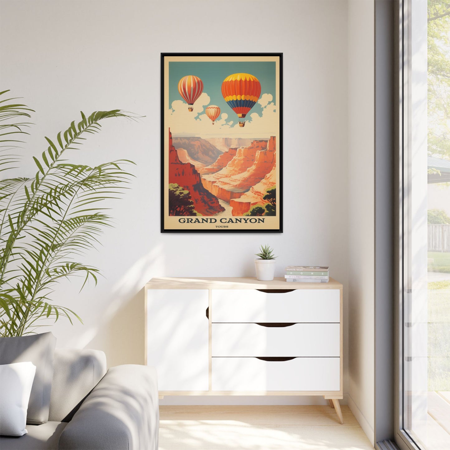"Vintage Grand Canyon Balloon Tours Poster - Matte Canvas Wall Art with Black Frame" Matte Canvas, Black Frame