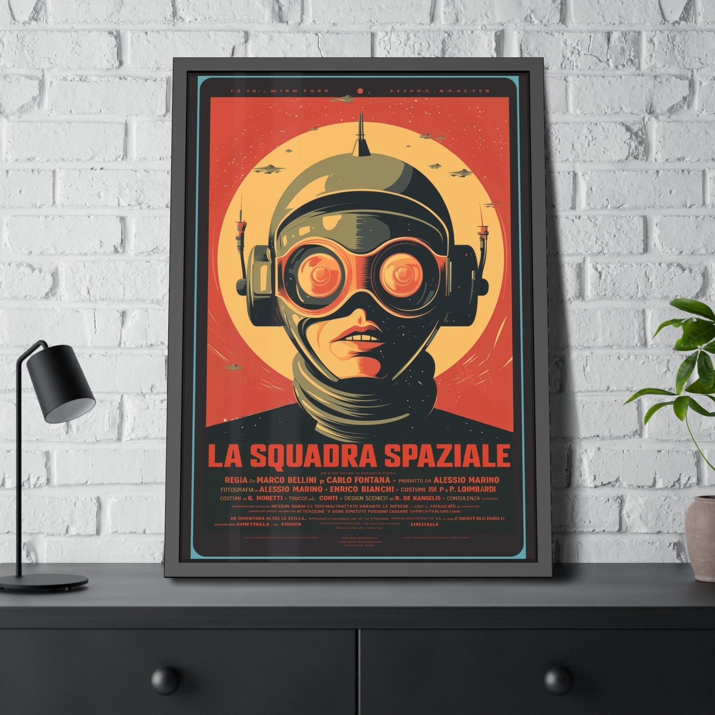 Framed Paper Poster — Retro Sci‑Fi 'La Squadra Spaziale' Wall Art