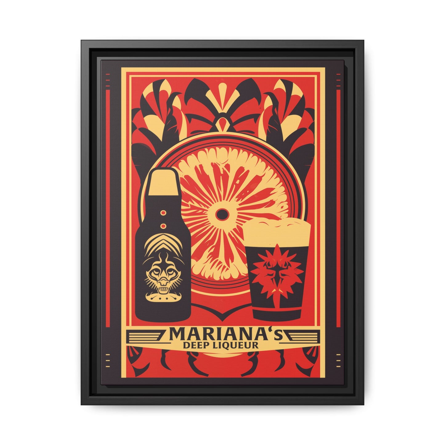 "Vintage Mariana's Deep Liqueur Poster - Bold Citrus Matte Canvas Wall Art with Black Frame" Matte Canvas, Black Frame