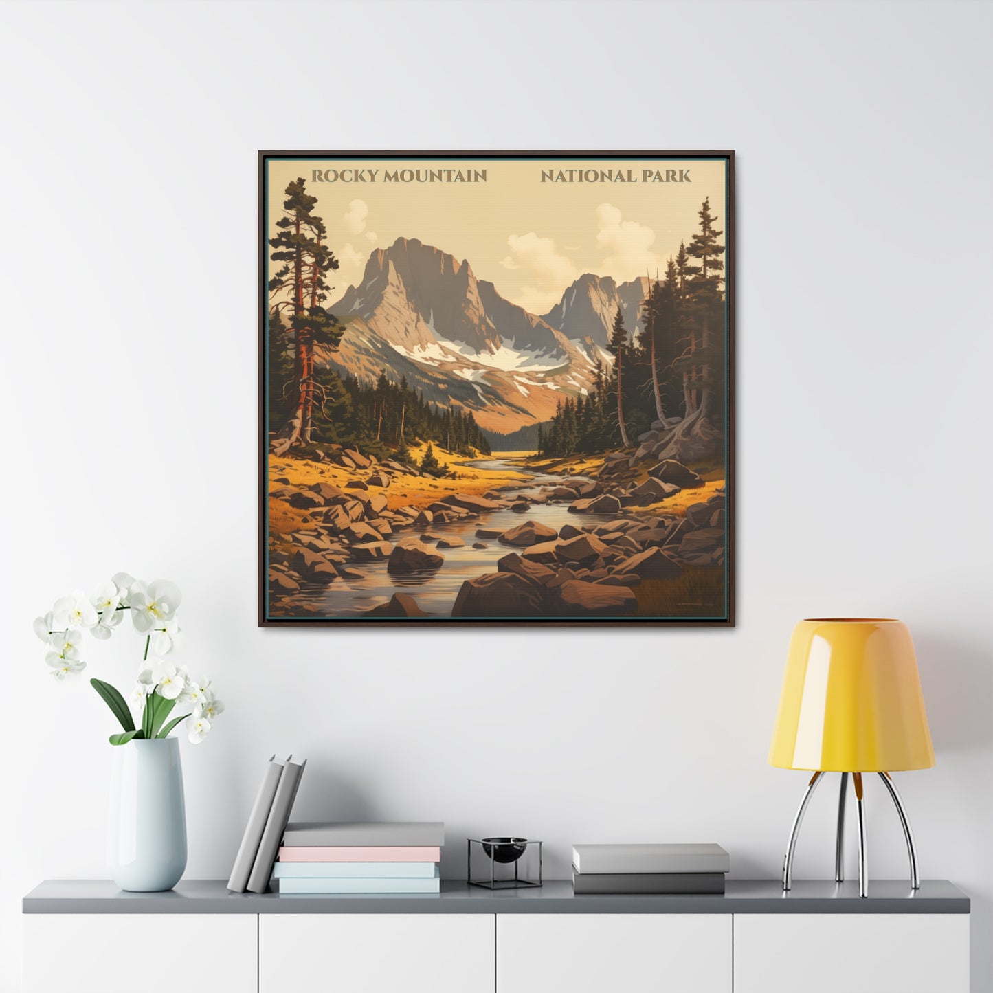 "Rocky Mountain National Park Vintage Art Print – Serene Alpine Landscape" Gallery Canvas Wraps, Square Frame