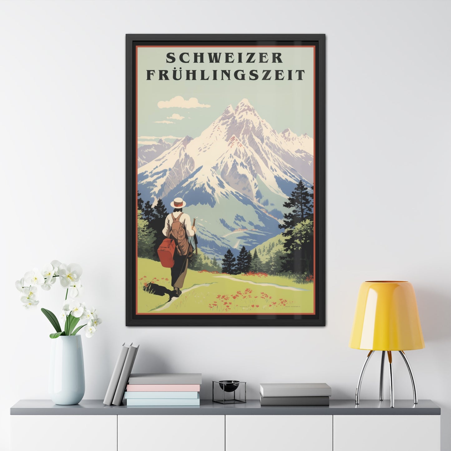 Vintage Swiss Travel Poster - 'Schweizer Frühlingszeit' (Swiss Springtime) Scenic Artwork Framed Posters