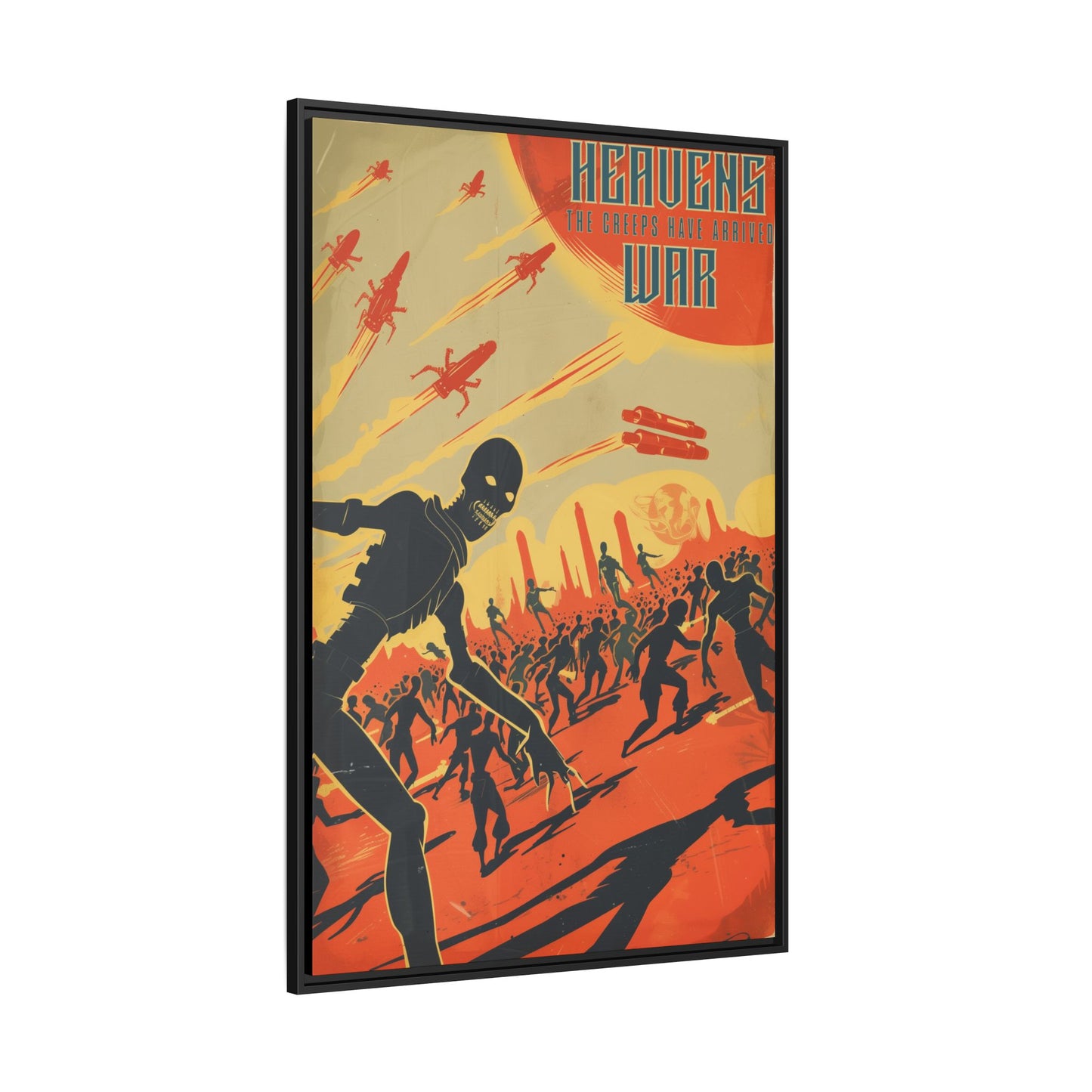 "Heavens War: The Creeps Have Arrived – Sci-Fi Apocalypse Matte Canvas with Black Frame"