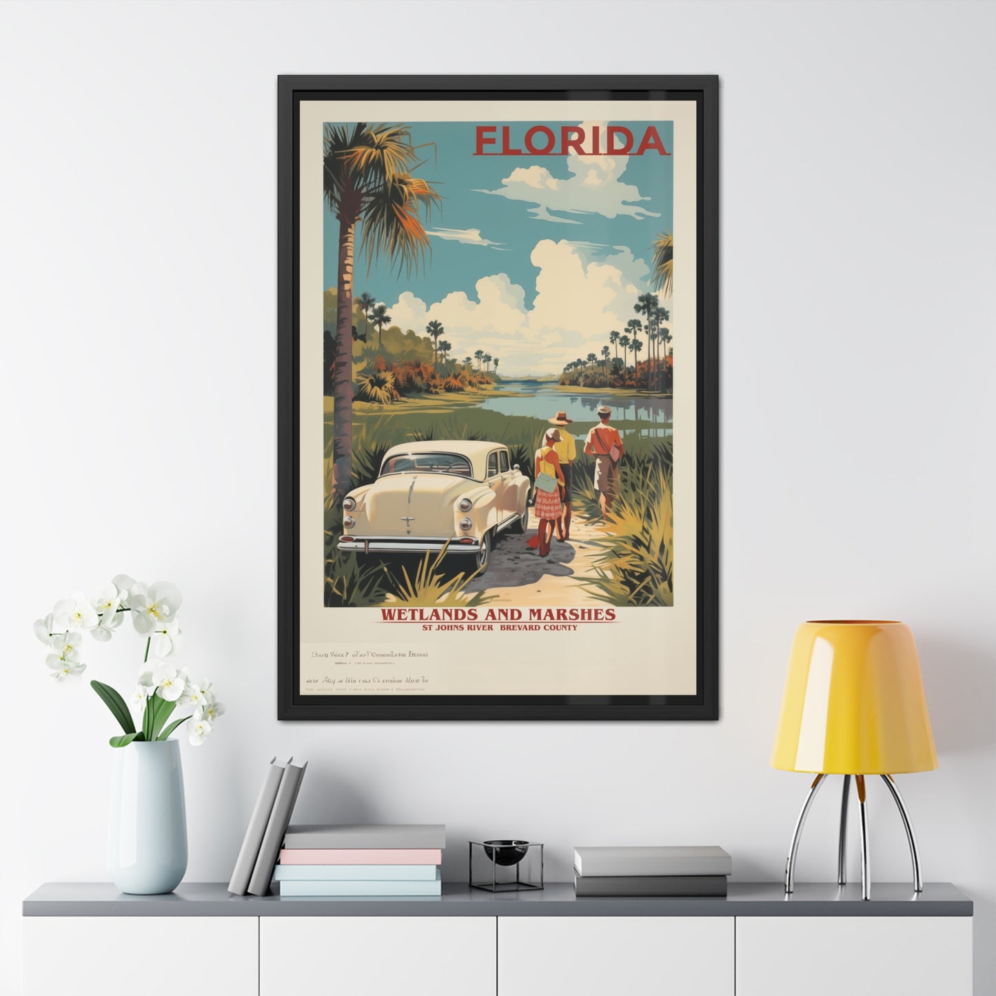 Vintage Florida Wetlands and Marshes Retro Wall Art – Vintage Travel Poster with Wooden Frame