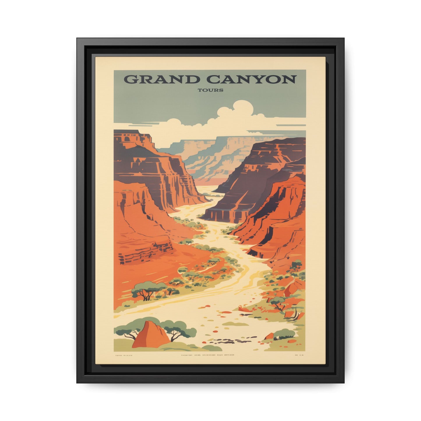 "Vintage Grand Canyon River Tours Poster - Matte Canvas Wall Art with Black Frame" Matte Canvas, Black Frame