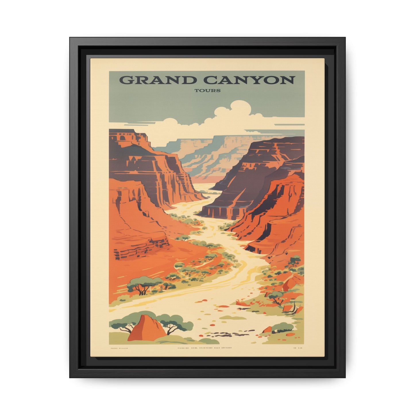 "Vintage Grand Canyon River Tours Poster - Matte Canvas Wall Art with Black Frame" Matte Canvas, Black Frame