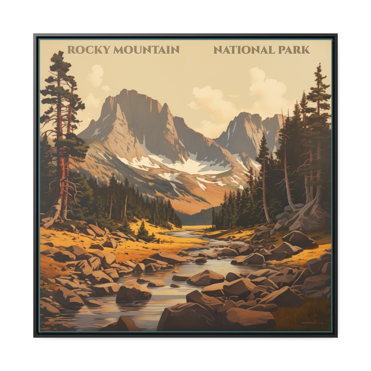 "Rocky Mountain National Park Vintage Art Print – Serene Alpine Landscape" Gallery Canvas Wraps, Square Frame