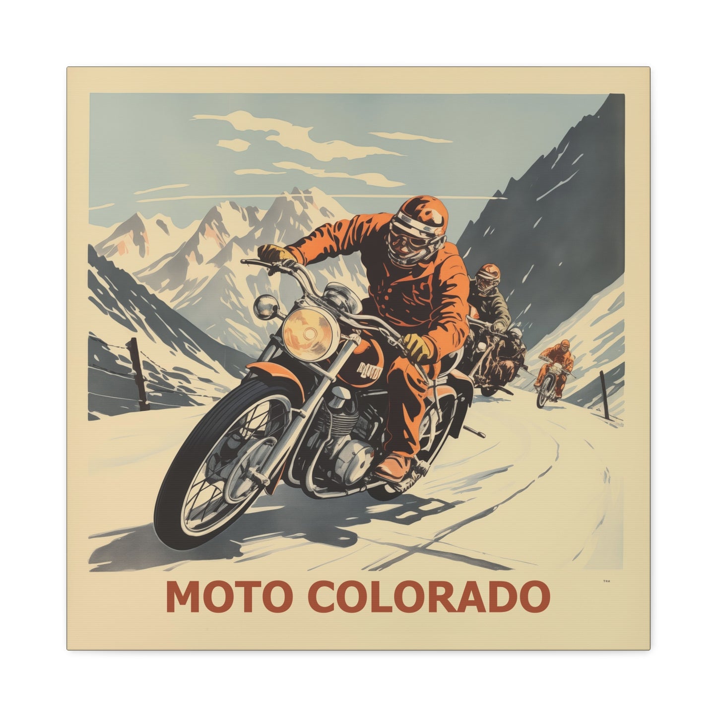 "Vintage Moto Colorado Adventure Poster - Group Ride in the Rockies Matte Stretched Canvas" Matte Canvas, Stretched, 1.25"