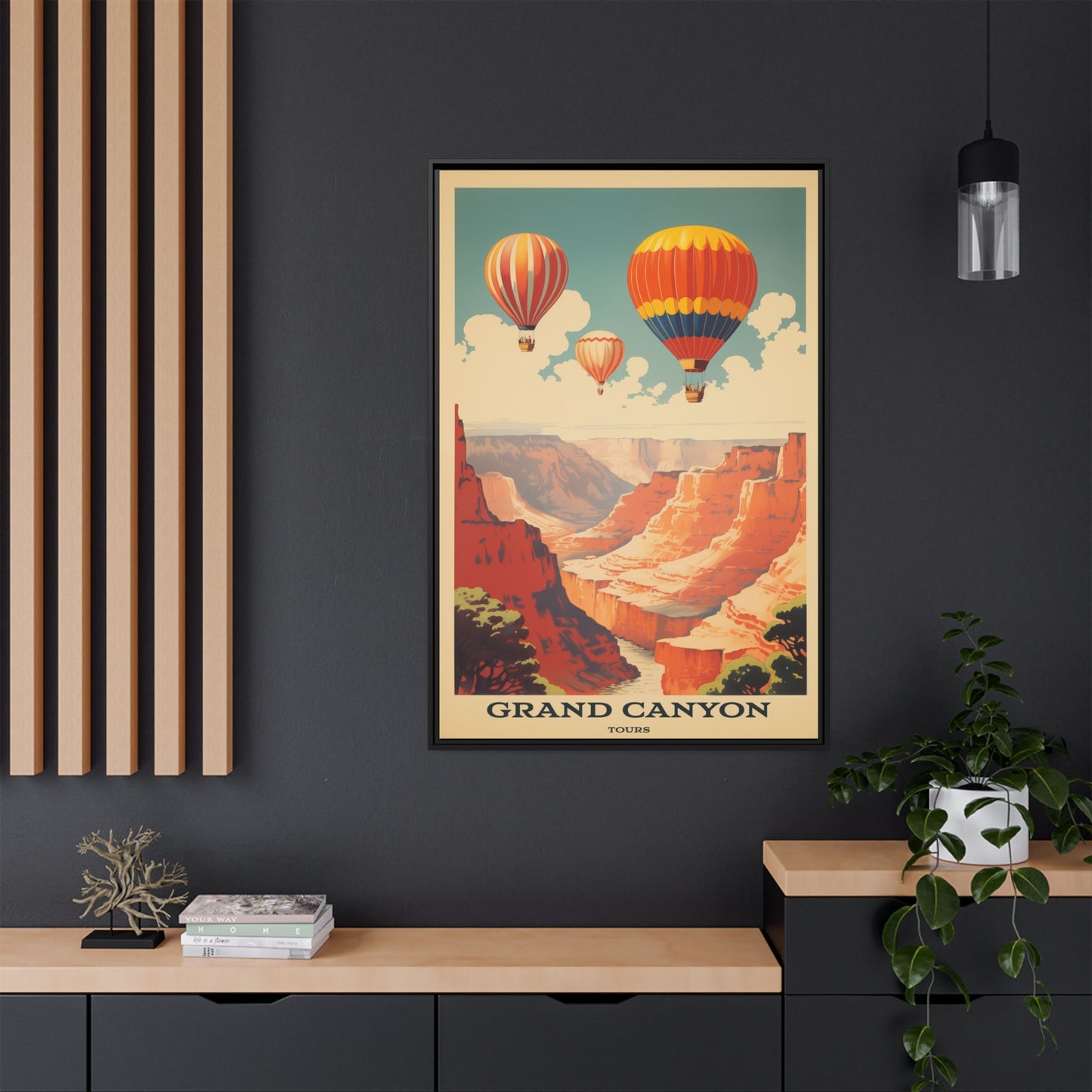 "Vintage Grand Canyon Balloon Tours Poster - Matte Canvas Wall Art with Black Frame" Matte Canvas, Black Frame