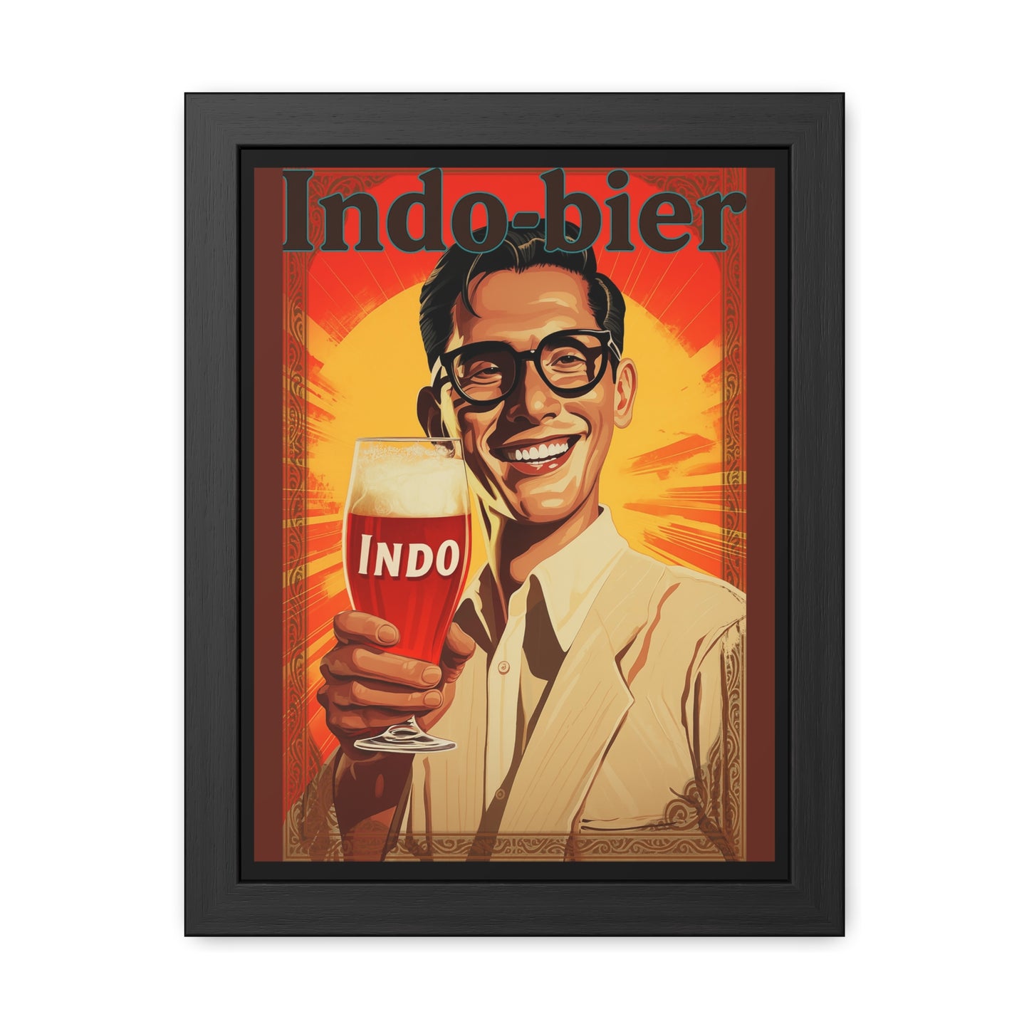 Vintage Indo Beer Framed Poster | Retro Bar Wall Art Print with Wooden Frame, Ready to Hang