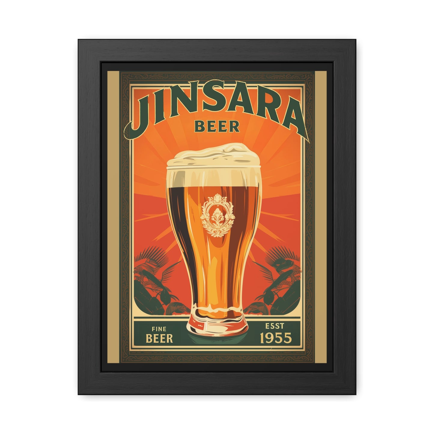 Vintage Beer Framed Poster | Retro Bar Wall Art Print with Wooden Frame, Ready to Hang