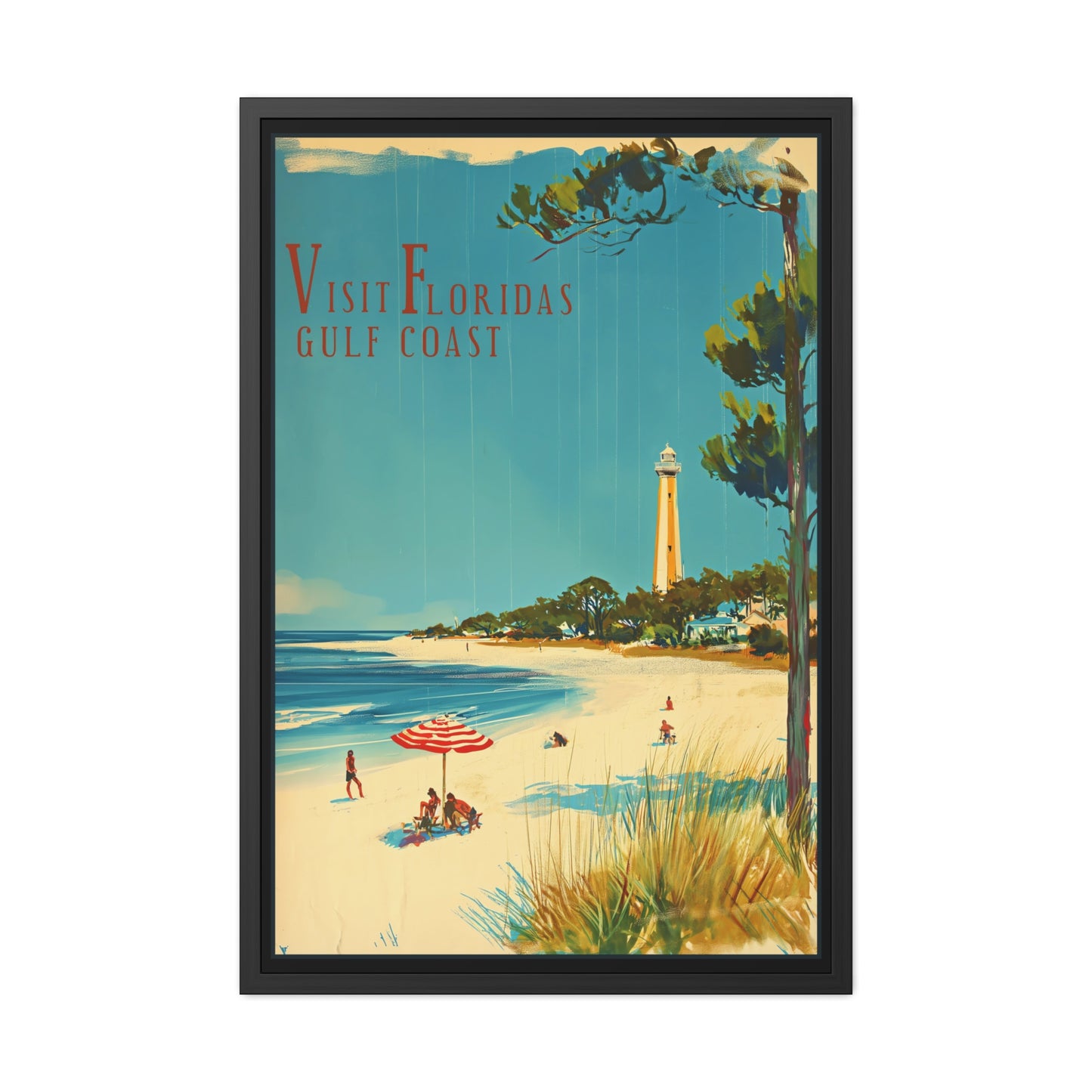 "Visit Florida’s Gulf Coast - Vintage Beach Scene Framed Poster"