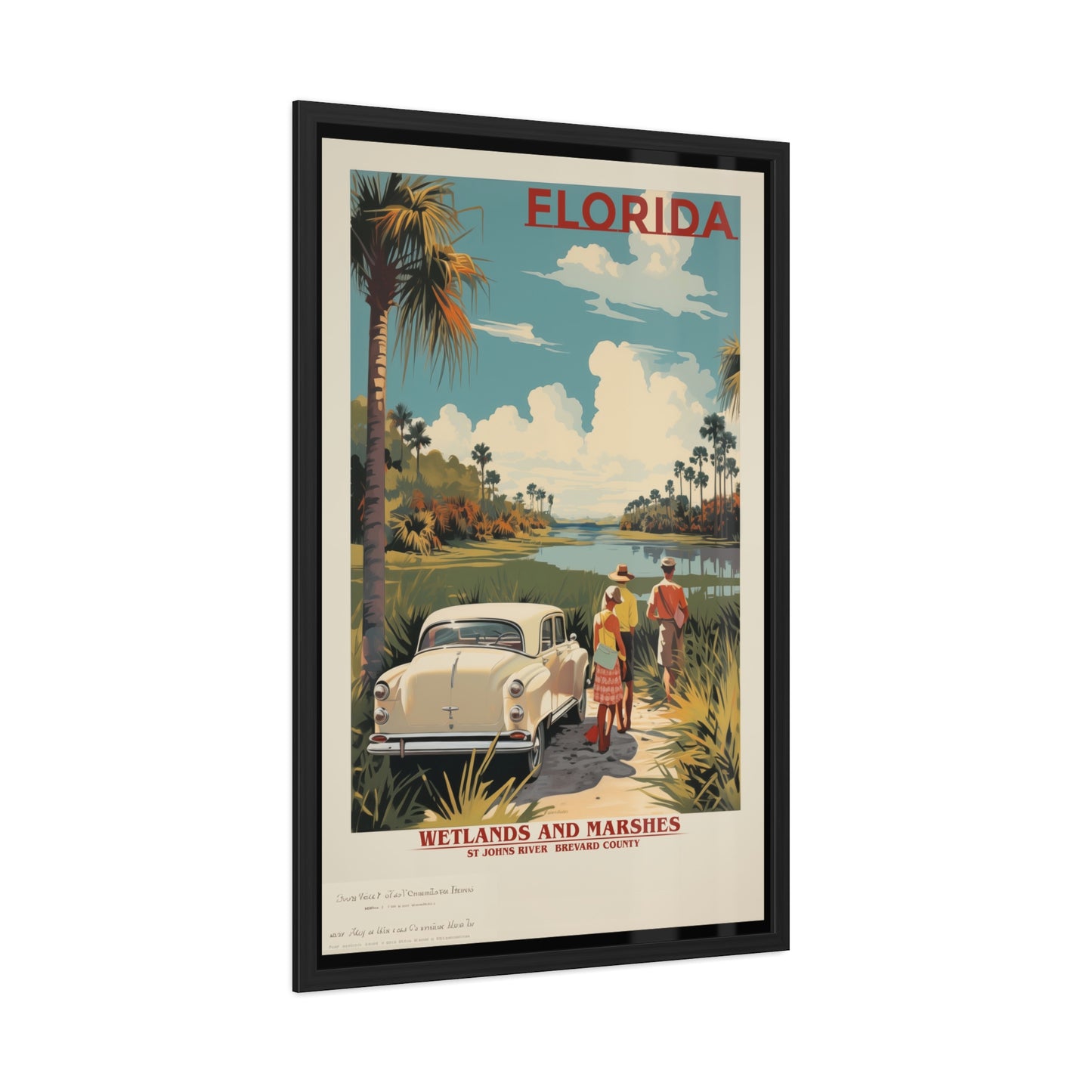 Vintage Florida Wetlands and Marshes Retro Wall Art – Vintage Travel Poster with Wooden Frame