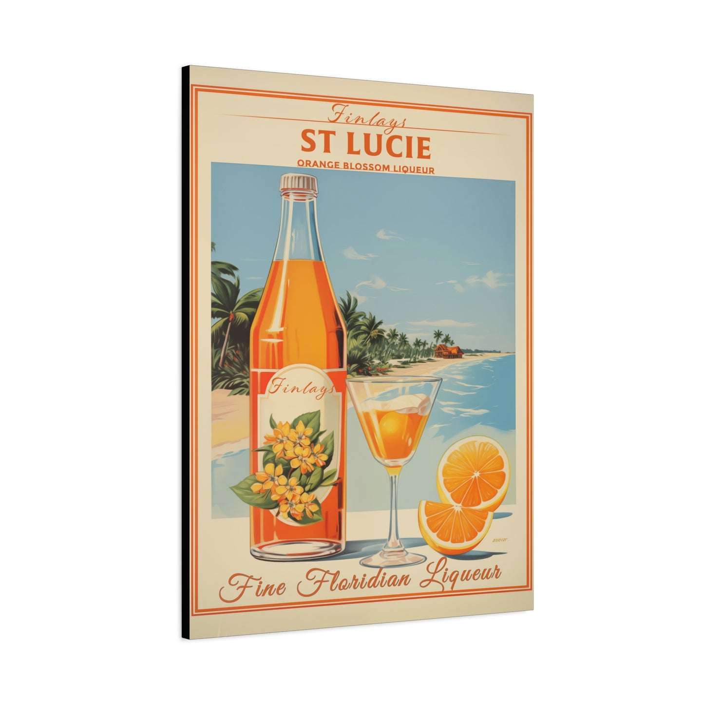 "Vintage Finlay’s St. Lucie Orange Blossom Liqueur Poster - Matte Canvas Stretched Wall Art" Matte Canvas, Stretched, 1.25"