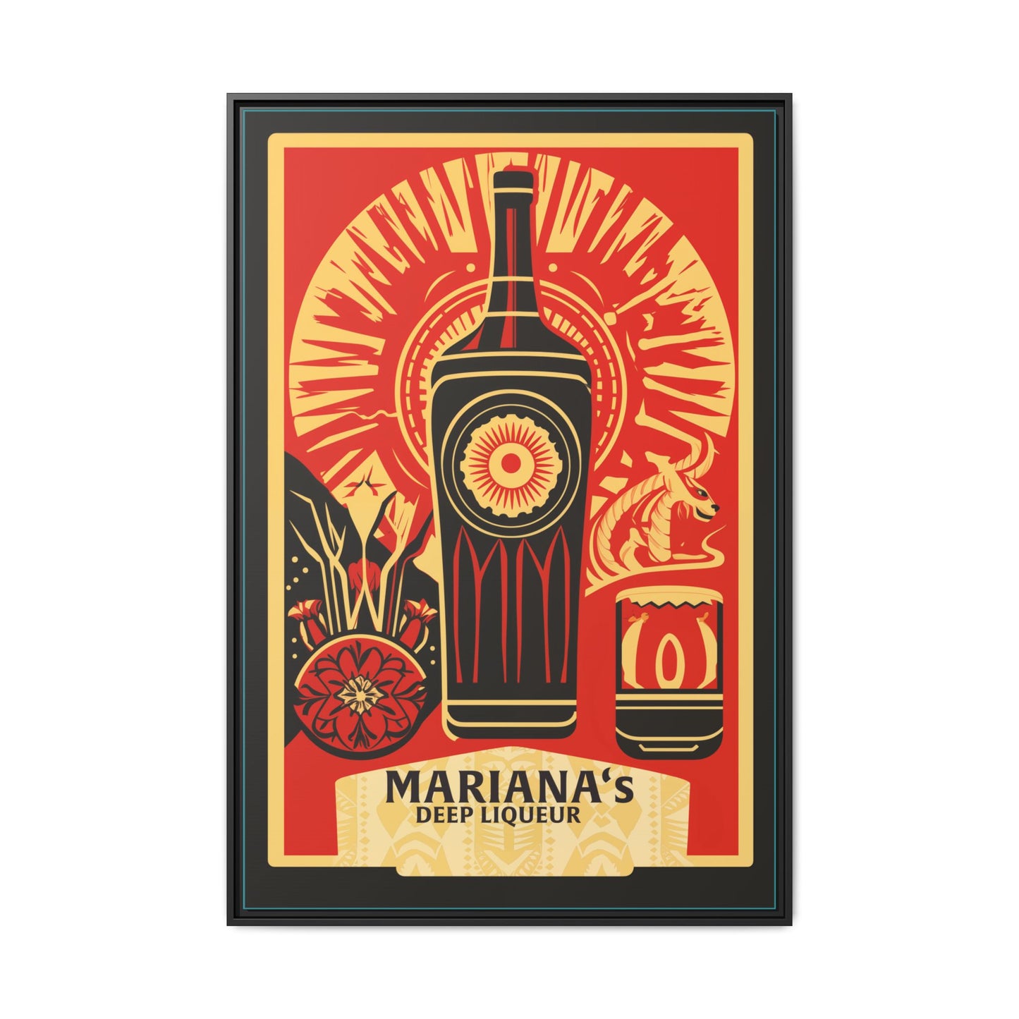 "Vintage Mariana's Deep Liqueur Artwork - Matte Canvas Wall Art with Black Frame" Matte Canvas, Black Frame