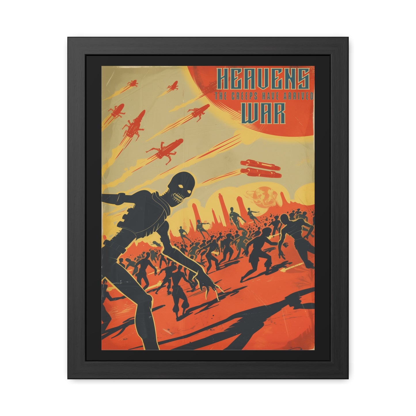 Vintage Sci-Fi Poster - 'Heavens War: The Creeps Have Arrived' Apocalyptic Artwork Framed Posters