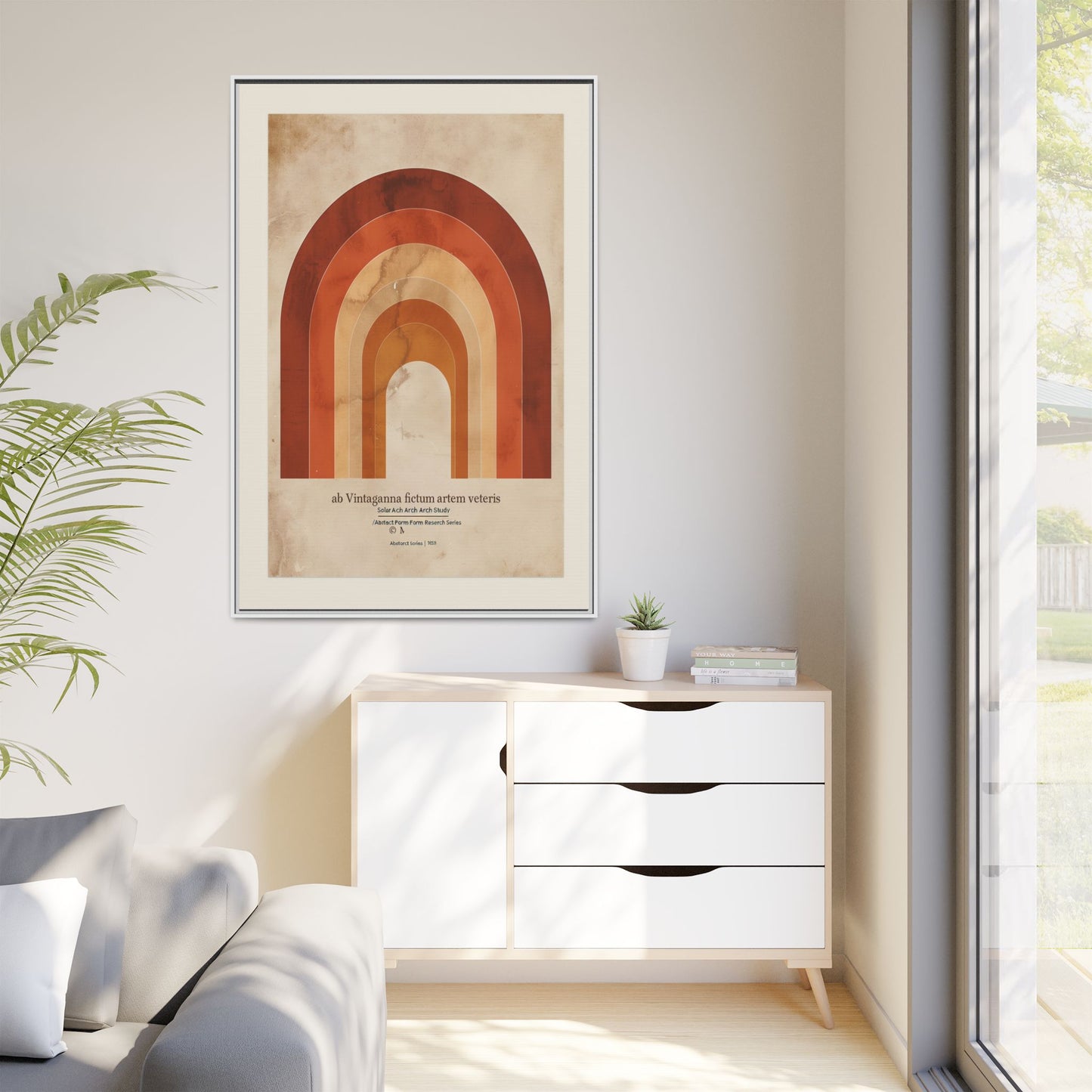 Retro Rainbow Canvas Wall Art — Framed Matte Print, Mid-Century Modern Boho Decor | Vintageanna
