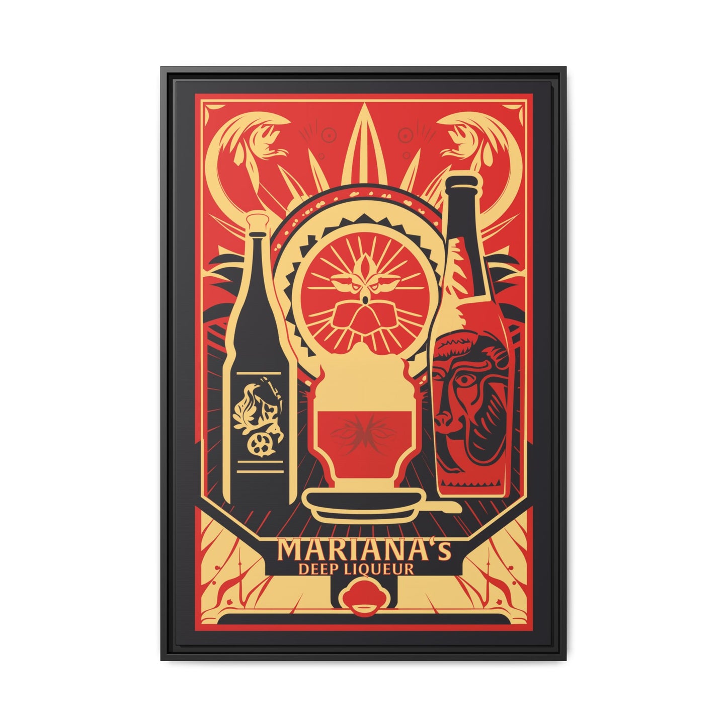 "Vintage Mariana's Deep Liqueur Poster - Matte Canvas Wall Art with Black Frame" Matte Canvas, Black Frame