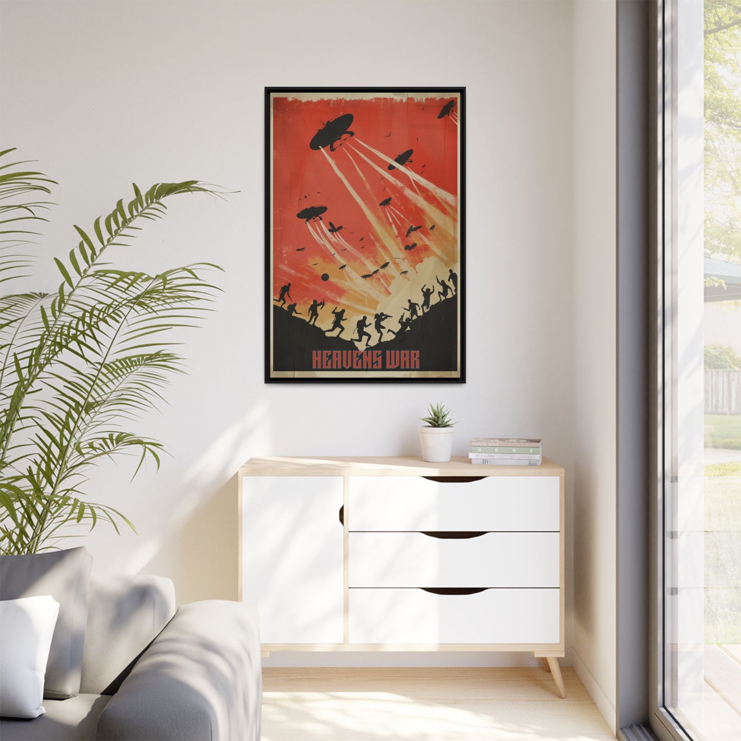 "Heavens War: Epic Alien Invasion Matte Canvas with Black Frame" Matte Canvas, Black Frame