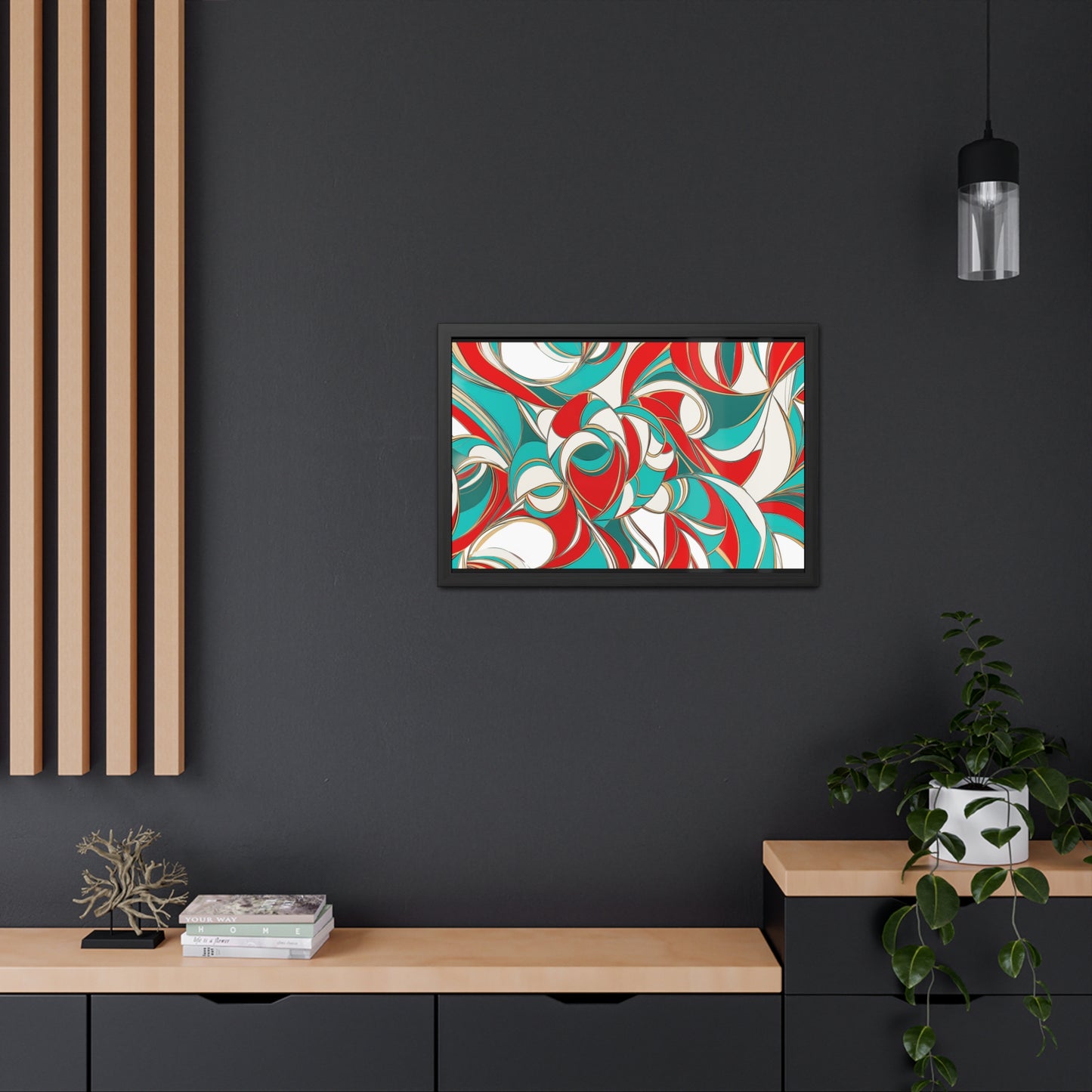 Modern Abstract Framed Poster, Red and Blue Wall Art, Geometric Decor for Contemporary Homes