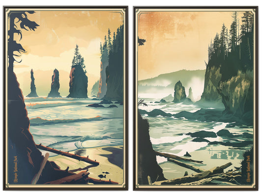 Framed Coastal Cliff Canvas Print Set Of 2 — 40×60 Vintage Seascape Wall Art