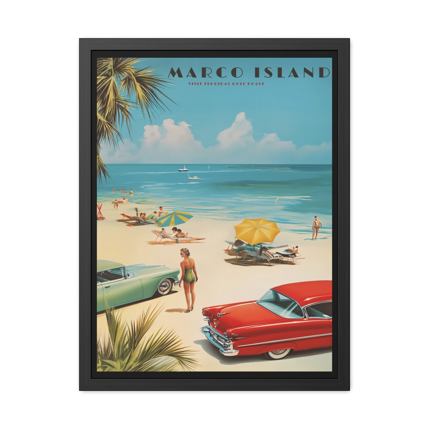 "Marco Island Retro Beach Scene – Vintage Wall Art of Florida’s Gulf Coast", Framed Posters