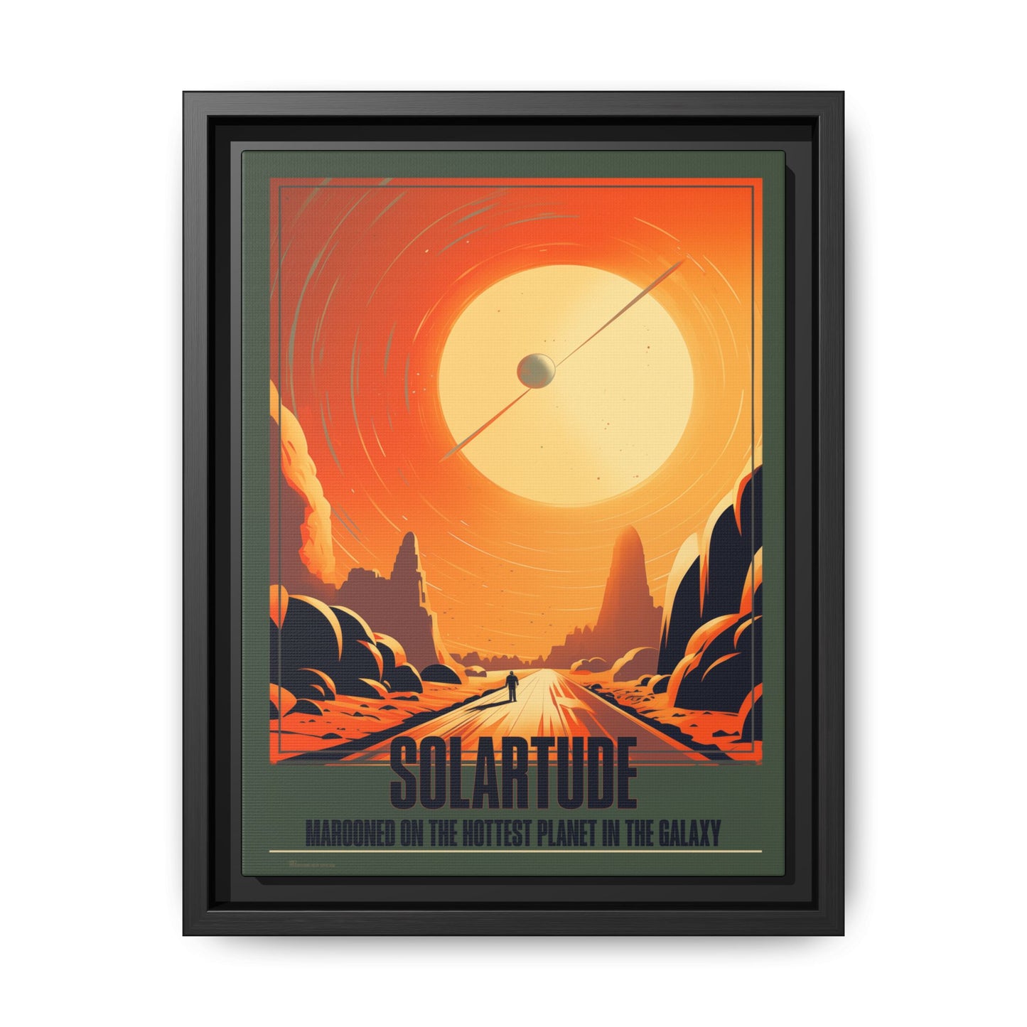"Vintage Sci-Fi Poster - 'Solartude: Marooned on the Hottest Planet' Retro Space Art" Matte Canvas, Black Frame