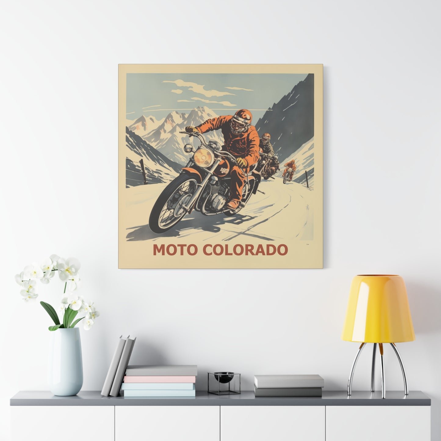 "Vintage Moto Colorado Adventure Poster - Group Ride in the Rockies Matte Stretched Canvas" Matte Canvas, Stretched, 1.25"