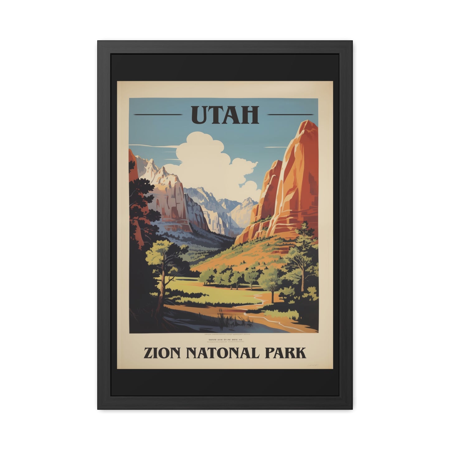 Vintage Utah Poster - Zion National Park Scenic Landscape Art Print Framed Posters
