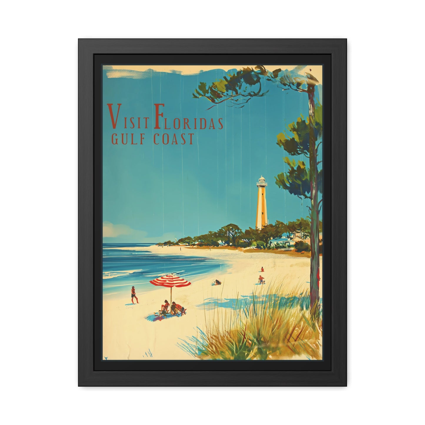 "Visit Florida’s Gulf Coast - Vintage Beach Scene Framed Poster"