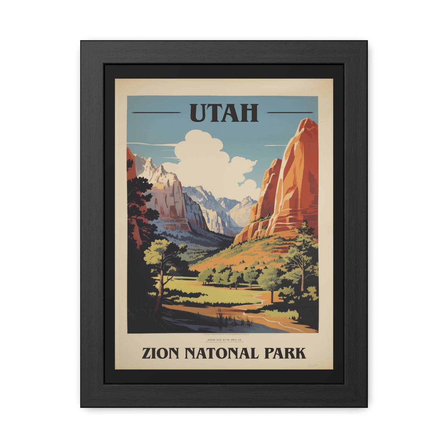 Vintage Utah Poster - Zion National Park Scenic Landscape Art Print Framed Posters