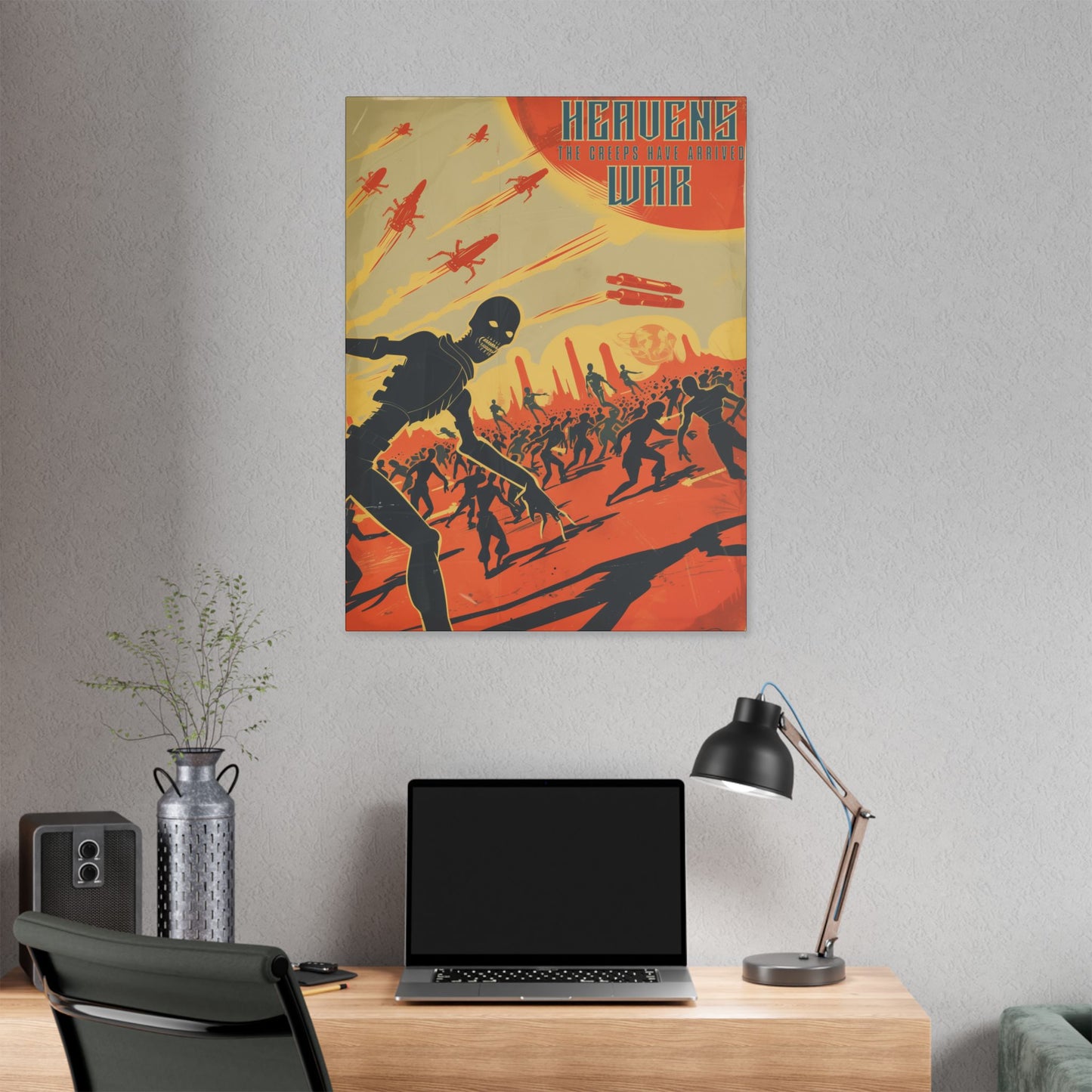 "Vintage Sci-Fi Poster - 'Heavens War: The Creeps Have Arrived' Apocalyptic Artwork", SciFi, Classic Stretched Canvas