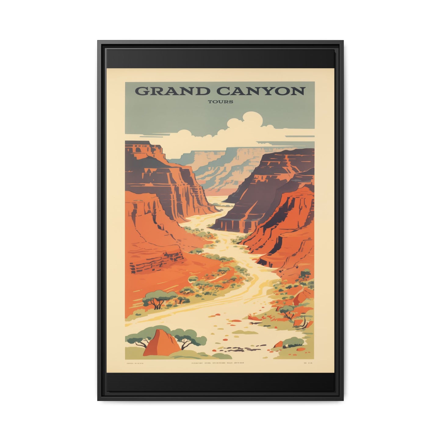 "Vintage Grand Canyon River Tours Poster - Matte Canvas Wall Art with Black Frame" Matte Canvas, Black Frame