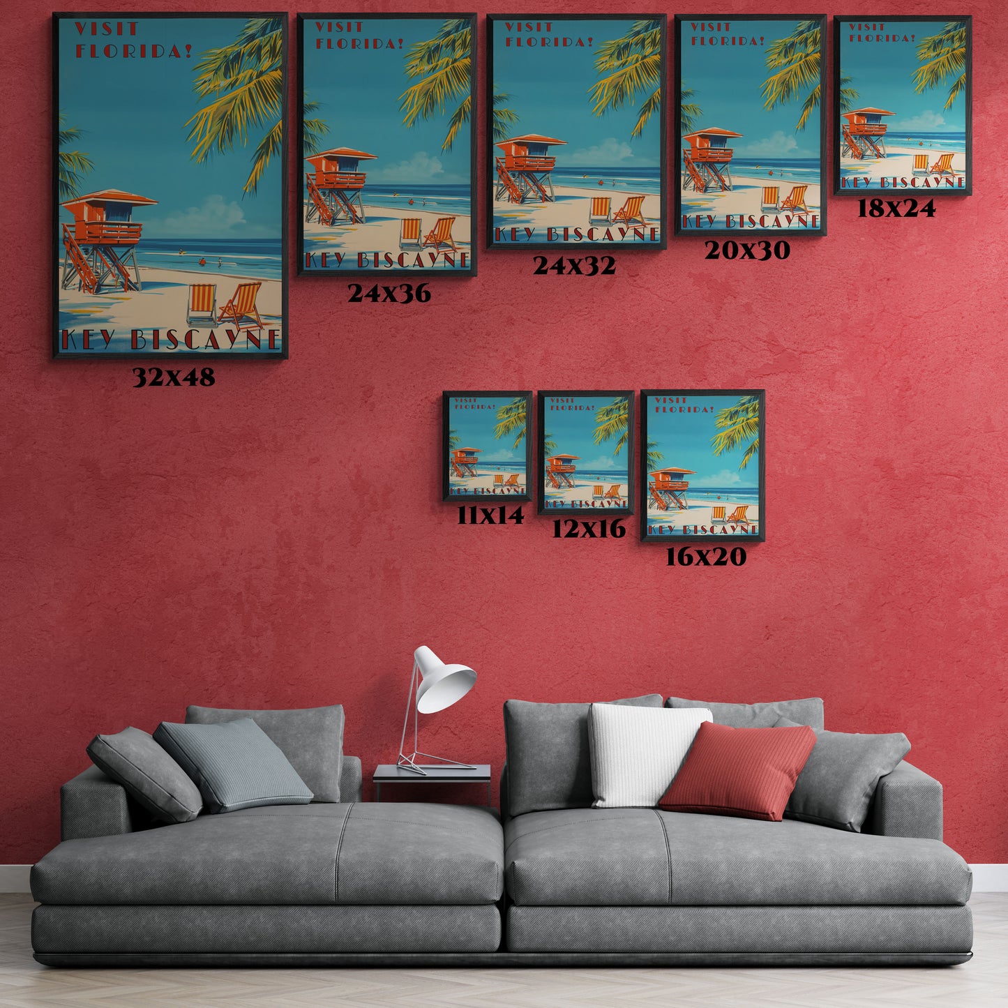 "Visit Florida - Key Biscayne Vintage Beach Framed Poster"